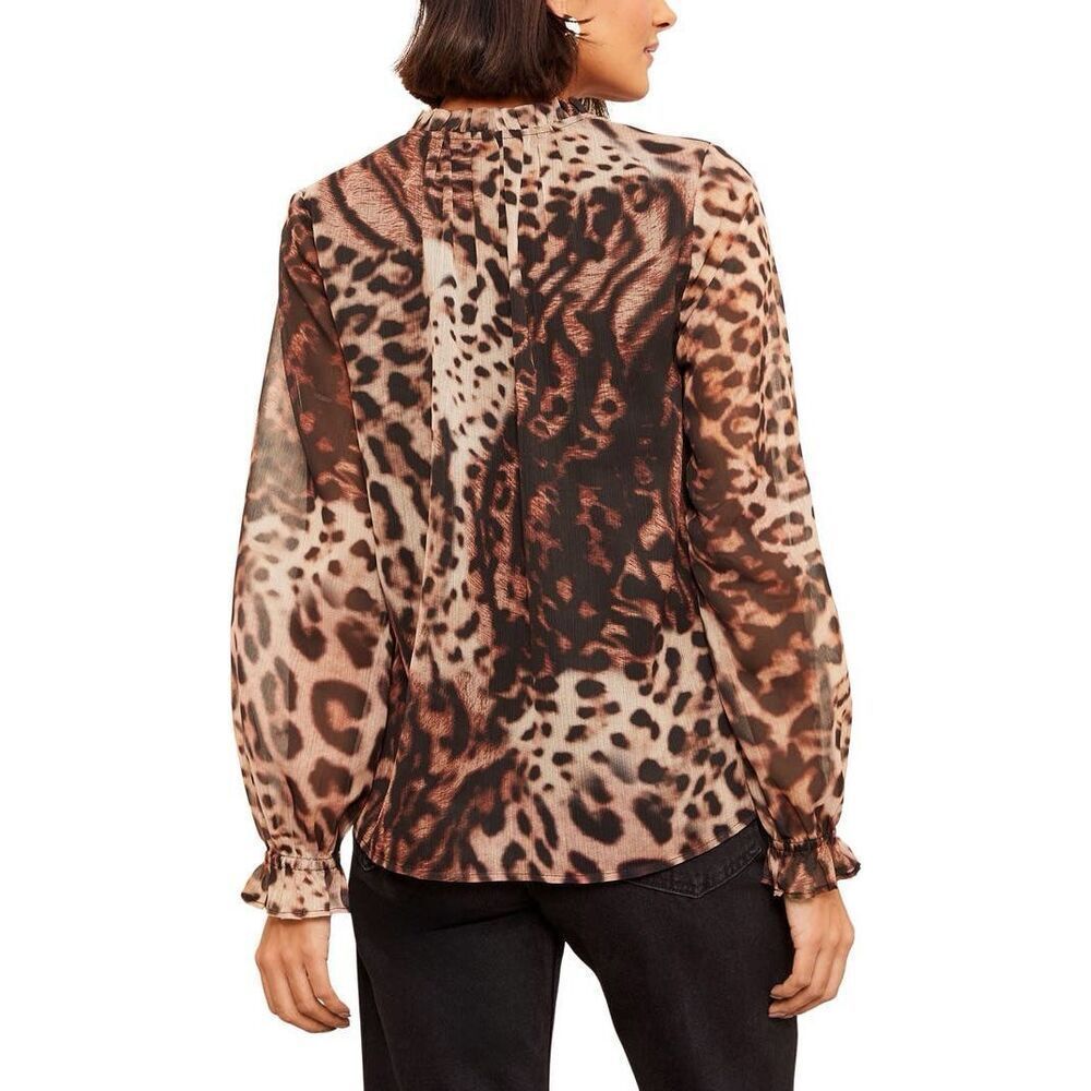 Friends like these Womens size 6 animal print chiffon Ruffle Top - Picture 2 of 8